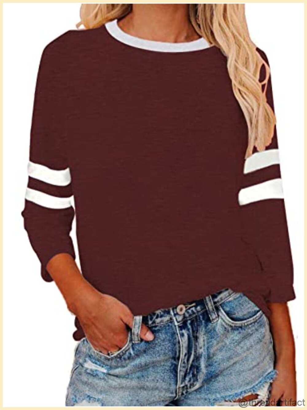 Womens Baseball Shirt 3/4 Sleeve Cotton Blend Tee Plus Size Casual Top